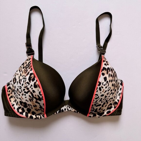 Victoria's Secret Bra Very Sexy Push Up Leopard Animal Print Black Hot Pink 32C - Picture 8 of 10